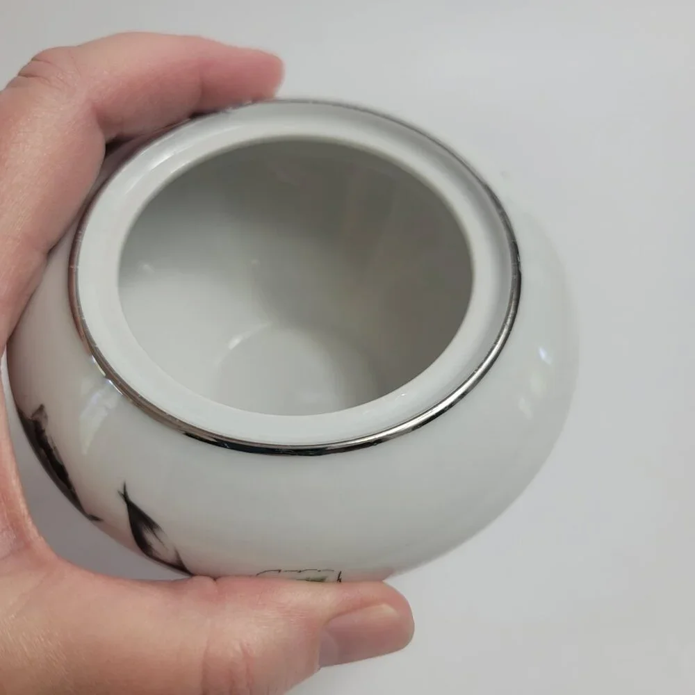 Stonegate Midnight Rose Sugar Bowl with Lid White with Black/Gray Roses